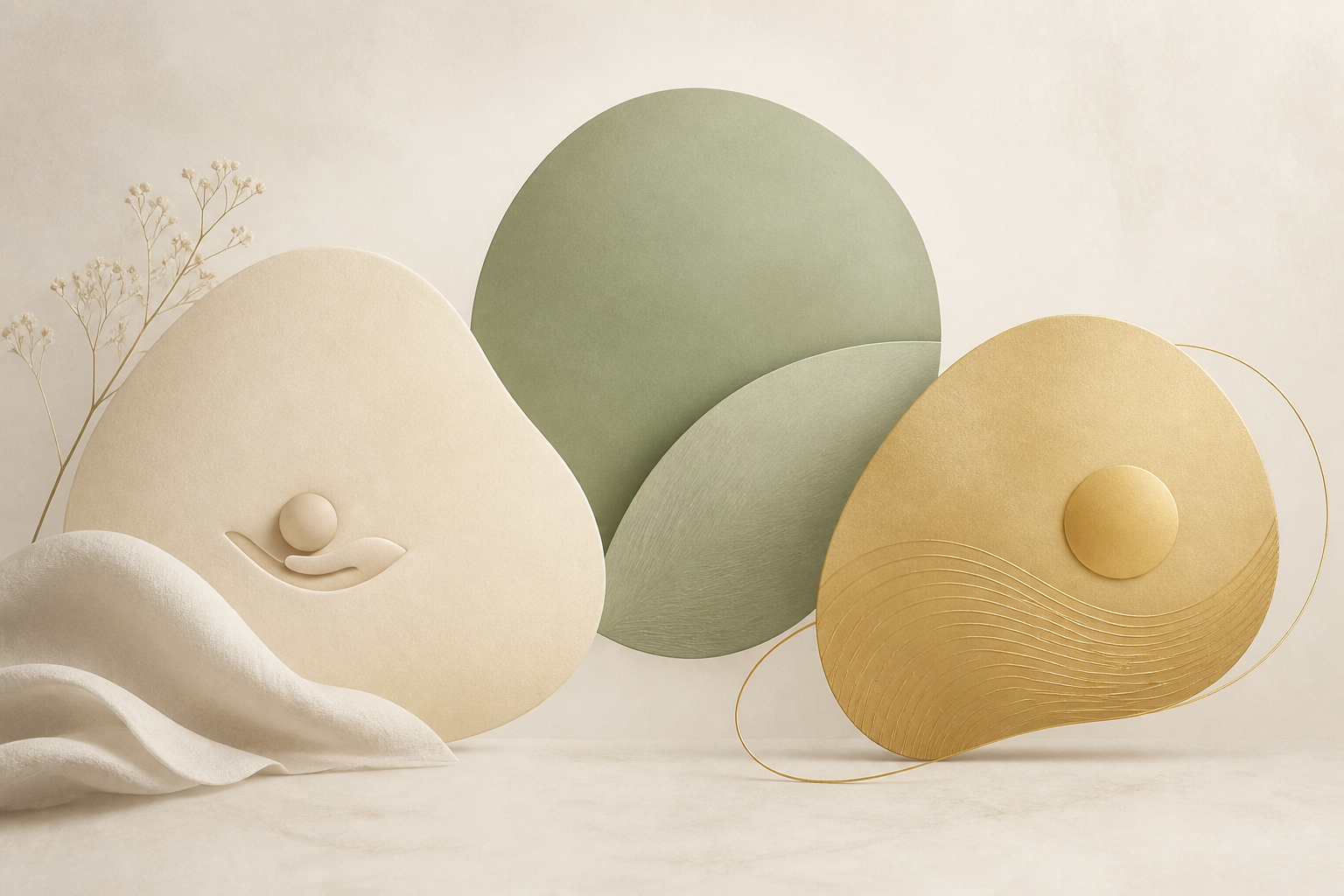 Abstract shapes representing care, quality, and presence